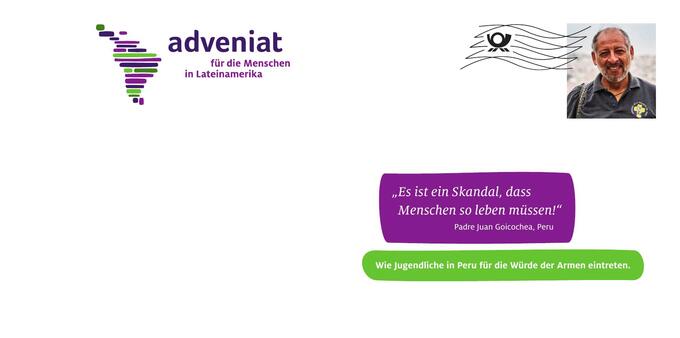 Umschlag des Adveniat-Mailings zu Lichtmess 2025 mit dem Zitat „Es ist ein Skandal, dass Menschen so leben müssen“