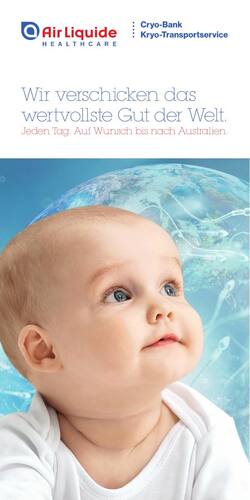 Titelseite des Flyers „Wir verschicken das wertvollste Gut der Welt“ für den Kryo-Transportservice der Air Liquide Cryo-Bank