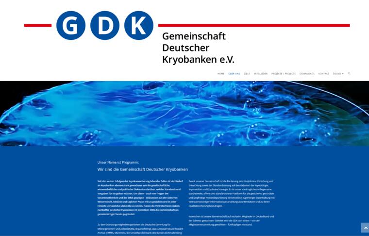 Startbereich der Website der Gemeinschaft Deutscher Kryobanken